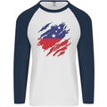 Torn Samoa Flag Samoan Day Football Mens L/S Baseball T-Shirt White/Navy Blue