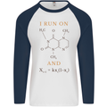 Coffee I Run On Caffeine and Chaos Funny Mens L/S Baseball T-Shirt White/Navy Blue