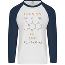 Coffee I Run On Caffeine and Chaos Funny Mens L/S Baseball T-Shirt White/Navy Blue