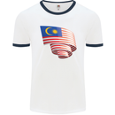 Curled Malaysia Flag Malaysian Day Football Mens Ringer T-Shirt White/Navy Blue