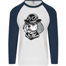 Steampunk King Charles Spaniel Cavelier Mens L/S Baseball T-Shirt White/Navy Blue