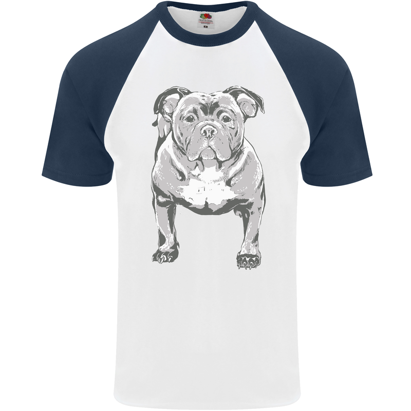 American Bully Striking a Pose Dog Mens S/S Baseball T-Shirt White/Navy Blue