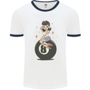 8-Ball Pool Pinup Mens Ringer T-Shirt White/Navy Blue