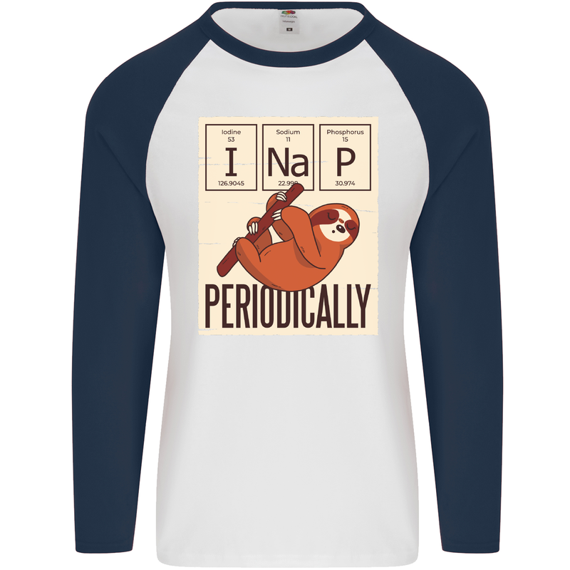 I Nap Funny Periodic Table Sloth Geek Sleep Mens L/S Baseball T-Shirt White/Navy Blue