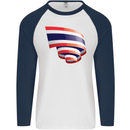 Curled Thailand Flag Thai Day Football Mens L/S Baseball T-Shirt White/Navy Blue