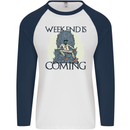 Weekend Funny Beer Cider Wine Alcohol Gin Mens L/S Baseball T-Shirt White/Navy Blue
