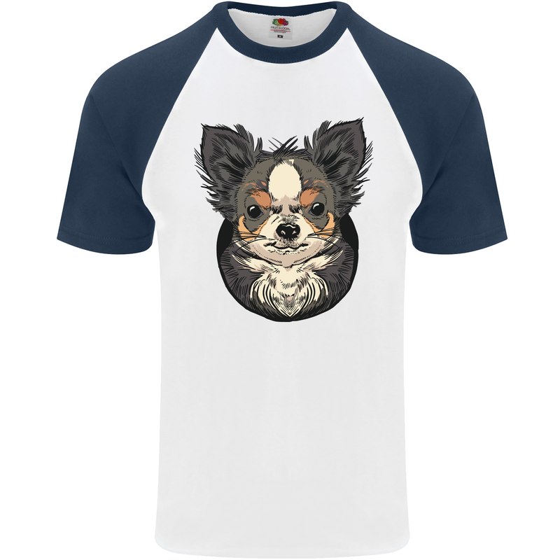 Angry Chihuahua Mens S/S Baseball T-Shirt White/Navy Blue