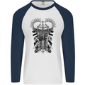 Savage Two Punk Skulls Biker Motorbike Mens L/S Baseball T-Shirt White/Navy Blue