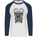 Savage Two Punk Skulls Biker Motorbike Mens L/S Baseball T-Shirt White/Navy Blue