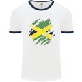 Torn Jamaican Flag Jamaica Day Football Mens Ringer T-Shirt White/Navy Blue