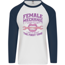 Funny Female Mechanic Mens L/S Baseball T-Shirt White/Navy Blue