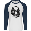 Headphones & Nature Music Trekking Hiking Mens L/S Baseball T-Shirt White/Navy Blue