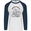 Funny Palaeontology Finding Fossils is My Cardio Mens L/S Baseball T-Shirt White/Navy Blue