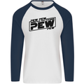 Pew Pew Pew Funny SCI-FI Movie Lightsaber Mens L/S Baseball T-Shirt White/Navy Blue