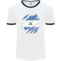 Torn Nicaragua Flag Nicaraguan Day Football Mens Ringer T-Shirt White/Navy Blue