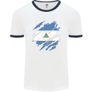 Torn Nicaragua Flag Nicaraguan Day Football Mens Ringer T-Shirt White/Navy Blue