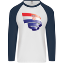 Curled Croatia Flag Croatian Day Football Mens L/S Baseball T-Shirt White/Navy Blue