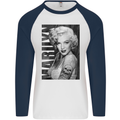 Marilyn Tattoo Mens L/S Baseball T-Shirt White/Navy Blue