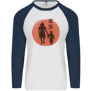 Samurai Dad Son Fathers Day MMA Martial Arts Mens L/S Baseball T-Shirt White/Navy Blue