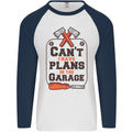 Plans In the Garage Carpentry DIY Tradesman Mens L/S Baseball T-Shirt White/Navy Blue