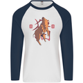 Chinese Zodiac Shengxiao Year of the Pig Mens L/S Baseball T-Shirt White/Navy Blue