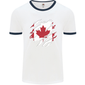 Torn Canada Flag Canadian Day Football Mens Ringer T-Shirt White/Navy Blue