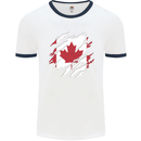 Torn Canada Flag Canadian Day Football Mens Ringer T-Shirt White/Navy Blue