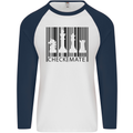 Chess Barcode Player Mens L/S Baseball T-Shirt White/Navy Blue