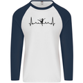 Ballet Dancer ECG Dancing Ballerina Pulse Mens L/S Baseball T-Shirt White/Navy Blue