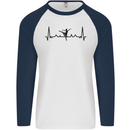 Ballet Dancer ECG Dancing Ballerina Pulse Mens L/S Baseball T-Shirt White/Navy Blue