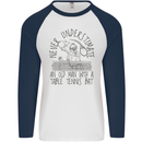 Never Underestimate an Old Man Table Tennis Mens L/S Baseball T-Shirt White/Navy Blue