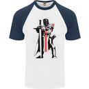 Knights Templar With Broad Sword Mens S/S Baseball T-Shirt White/Navy Blue