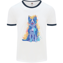 A Colourful Border Collie Dog Design Mens Ringer T-Shirt White/Navy Blue