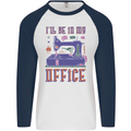 Funny Sewing Machine Seamstress Tailor Mens L/S Baseball T-Shirt White/Navy Blue