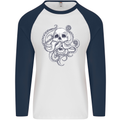 Cthulhu Skull Mens L/S Baseball T-Shirt White/Navy Blue