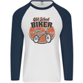 Old School Biker Bicycle Chopper Cycling Mens L/S Baseball T-Shirt White/Navy Blue