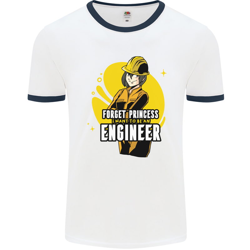 Funny Female Engineer Forget Princess Mens Ringer T-Shirt White/Navy Blue