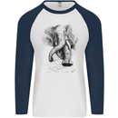 An Abstract Elephant Environment Mens L/S Baseball T-Shirt White/Navy Blue