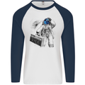 Space Ghetto Blaster Astronaut Music Mens L/S Baseball T-Shirt White/Navy Blue