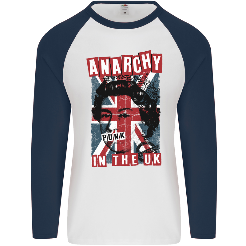 Anarchy in the UK Punk Music Rock Mens L/S Baseball T-Shirt White/Navy Blue