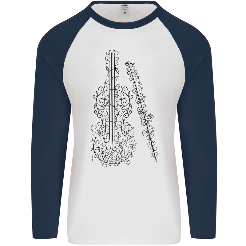 A Violin Cello Mens L/S Baseball T-Shirt White/Navy Blue