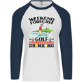 Weekend Forecast Golf with a Chance of Drinking Mens L/S Baseball T-Shirt White/Navy Blue