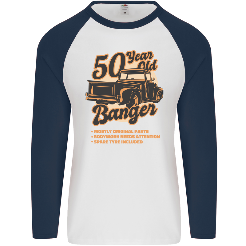 50 Year Old Banger Birthday 50th Year Old Mens L/S Baseball T-Shirt White/Navy Blue