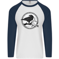 Viking Crow Celtic Norse Valhalla Odin Thor Mens L/S Baseball T-Shirt White/Navy Blue