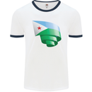 Curled Djibouti Flag Djiboutians Day Football Mens Ringer T-Shirt White/Navy Blue
