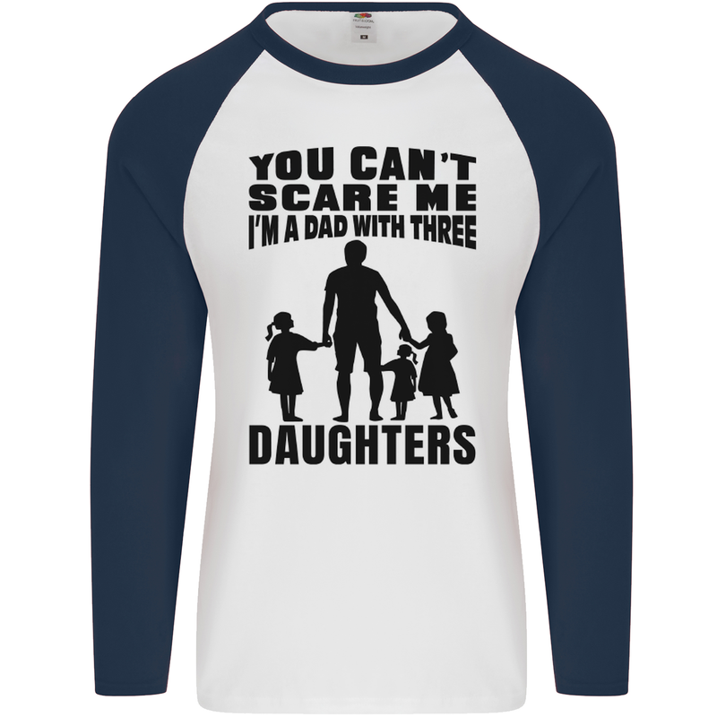 Dad With Three Daughters Funny Fathers Day Mens L/S Baseball T-Shirt White/Navy Blue