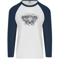 A Koala Bear Head Mens L/S Baseball T-Shirt White/Navy Blue