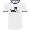 A Border Collie Dog Lying Down Mens Ringer T-Shirt White/Navy Blue