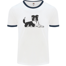 A Border Collie Dog Lying Down Mens Ringer T-Shirt White/Navy Blue