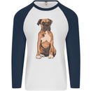 A Boxer Dog Mens L/S Baseball T-Shirt White/Navy Blue